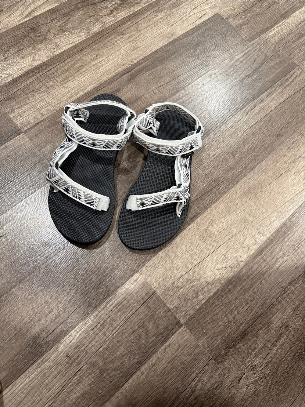 Teva Women's Black Sandals with White Patterned Straps